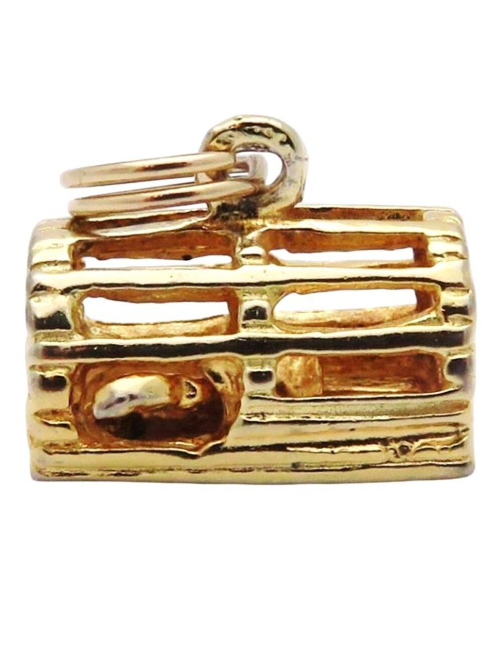 Vintage Sterling Silver Yellow Gold Overlay Lobster Trap Cage Charm Pendant 2.4g